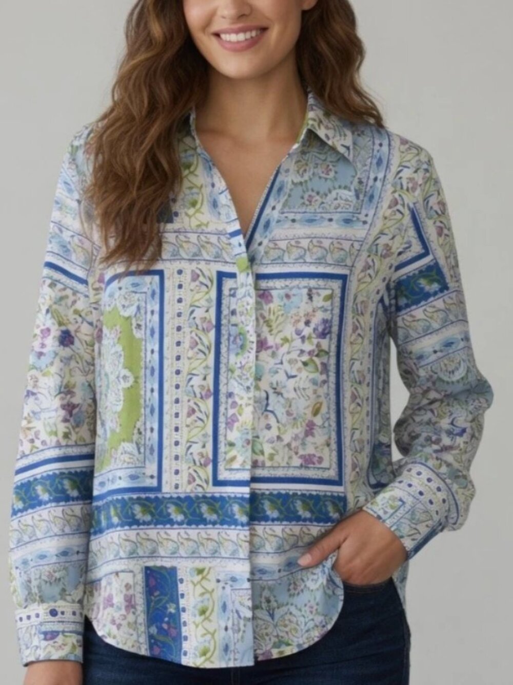 Joie Women's Blouse Small Floral Paisley Patchwork Button Front Shirt Top Boho
